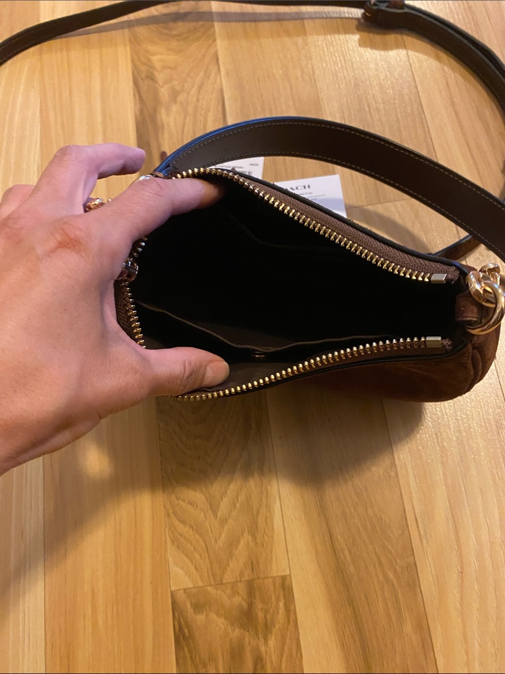 Coach Brown Suede Crossbody Bag with Gold Hardware - Picture 6 of 6